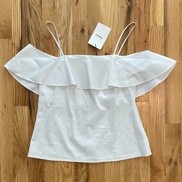 NWT Theory Ayleen T Off Shoulder White Ruffle Blouse Size 0 - Picture 1 of 6